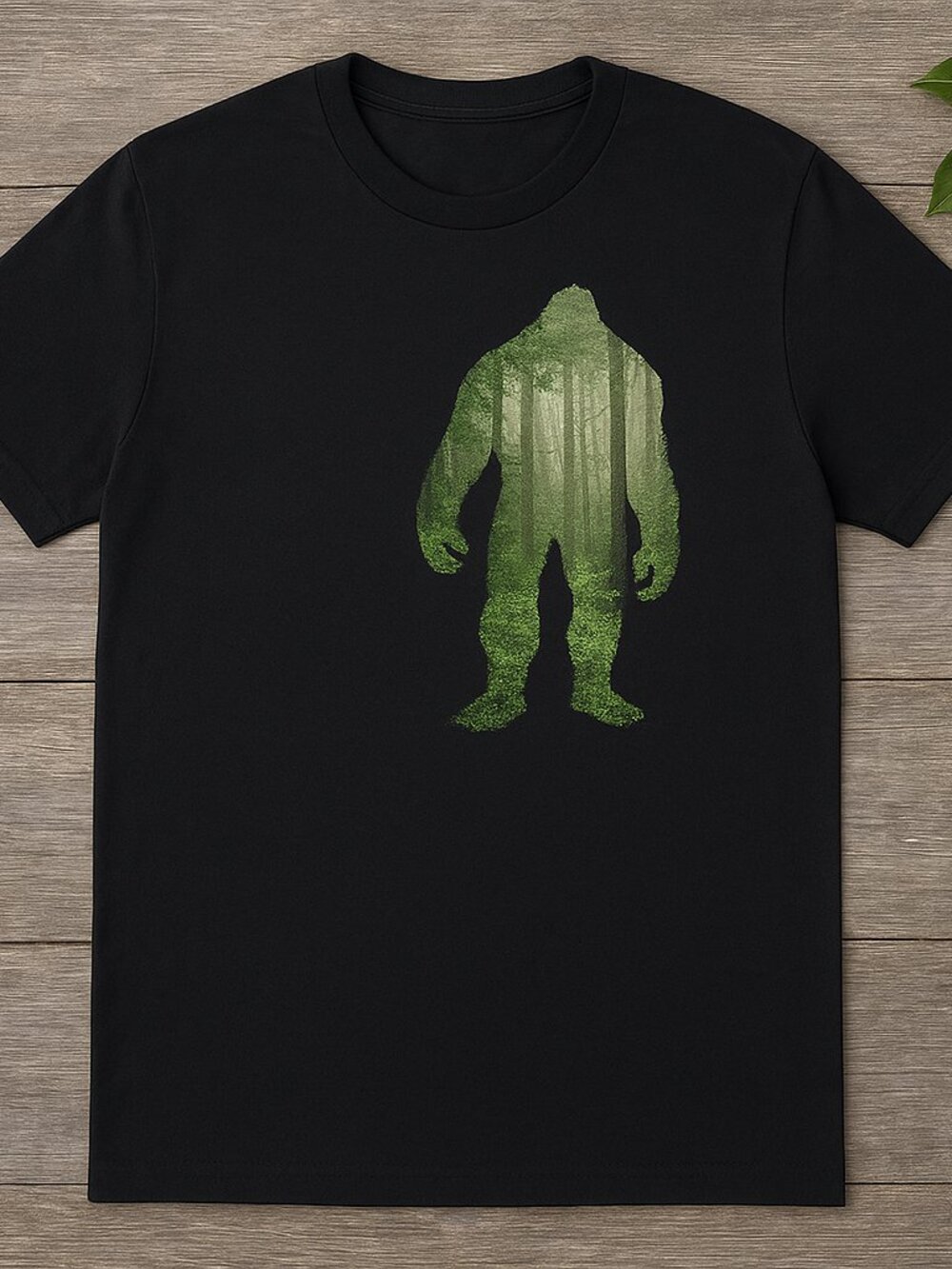 Bigfoot Forest Silhouette Graphic T-Shirt | Black Unisex Tee | Cryptid Outdoors